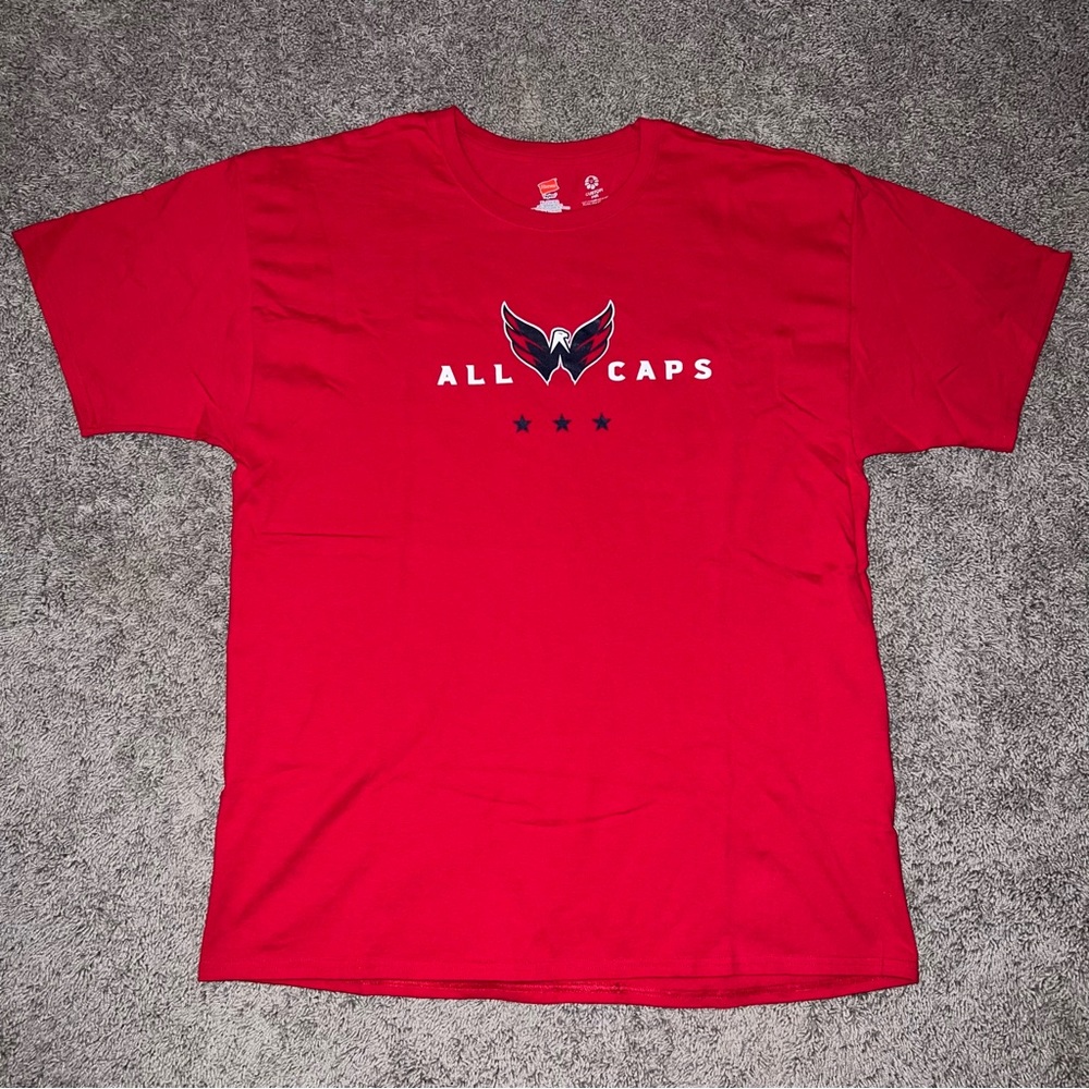 Washington Capitals T-Shirt Men's Size XL Red "ALL CAPS" NHL Ice Hockey Ovechkin